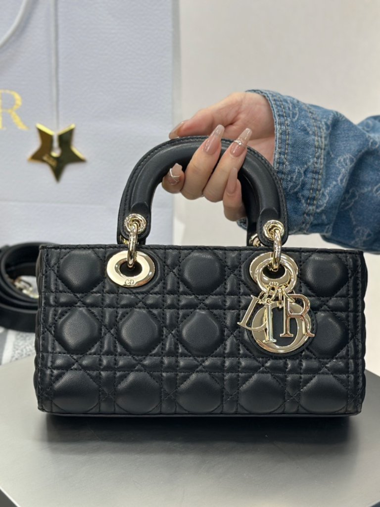 Christian Dior Lady D-Joy Small Shoulder Bag Black Lambskin